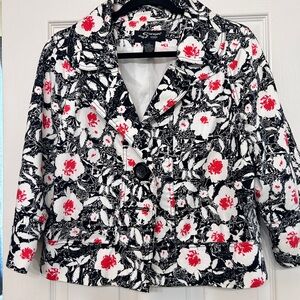 Sharagano Studio Black and White Floral Blazer with Res Accents